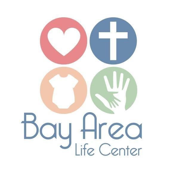 Bay Area Life Center logo with icons of a heart, cross, baby outfit, and hands.